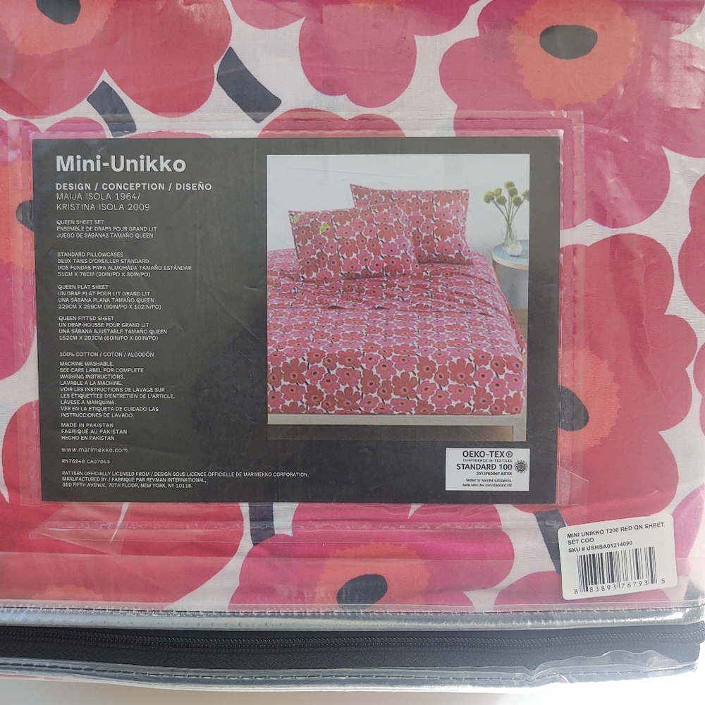 🎁marimekko Mini Unikko T200 RED QN Sheet Set COO - Queen Sheet Set - Picture 8 of 9